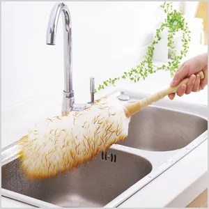 J&A Jason Aerobic J&A Lambswool Dusters with Solid Wooden Handle, Flexible Head, Anti-Static, Comfortable Grips 18.9 inchs Long Feather Duster for Office, Home and Car etc. - clear