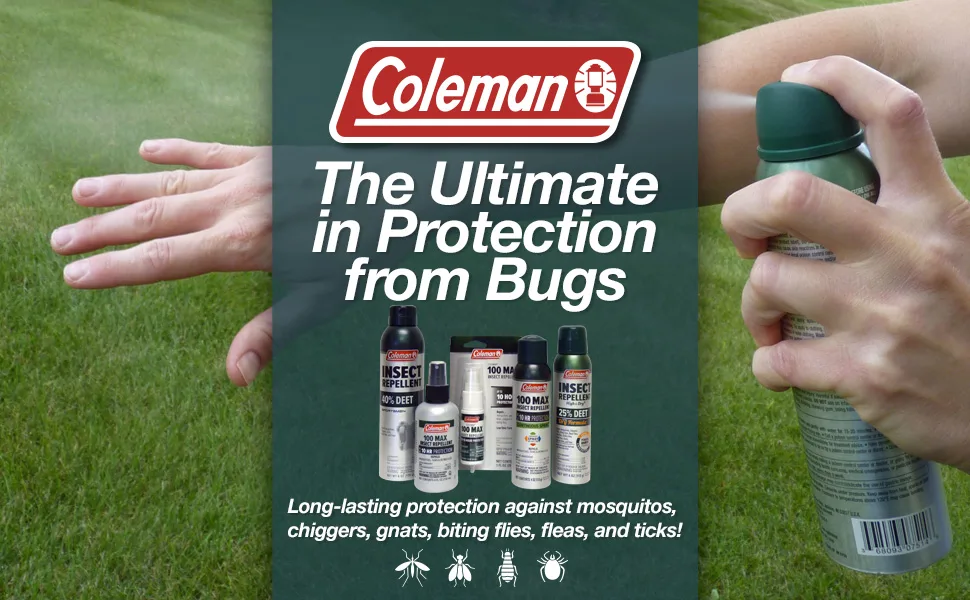 Coleman Insect Repellent Spray - 100% MAX DEET Insect Repellent Pump Spray, Protection Against Ticks, Mosquitoes, chiggers, gnats, Fleas and Flies, Ideal for Camping, Hiking, Outdoor Activities, 4oz - DEET header