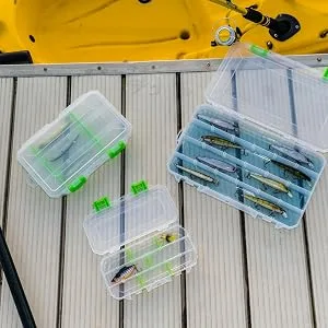 Lure Lock LL2-3101 Medium Box - 3 Cavity w/Ocean Blue Tak Logic Liner, Clear w/Green Accent, Multicolor, One Size - clear tackle box with dividers, 2 tray tackle box, fishing toolbox, Tackle box, complete tackle box