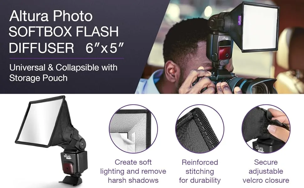 Flash Diffuser Light Softbox 6x5 by Altura Photo (Universal, Collapsible with Storage Pouch) for Canon, Yongnuo and Nikon Speedlight 6 x 5 - SD6x5
