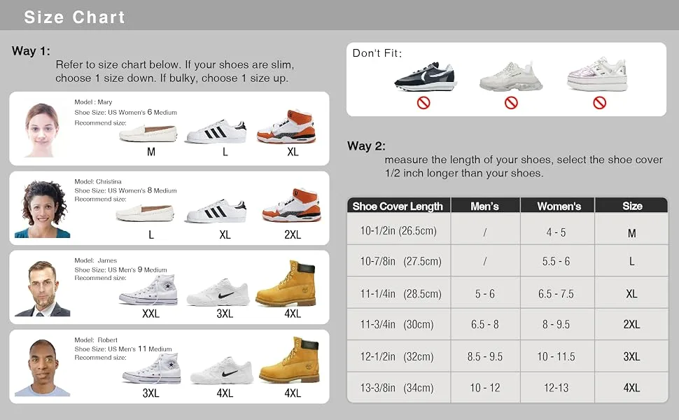 ARUNNERS Rain Shoe Covers White 4X-Large - arunners size chart