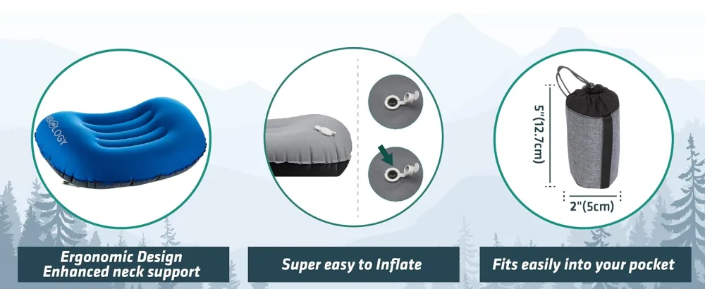 TREKOLOGY Aluft 1.0 Comfy Inflatable Camping & Backpacking Pillow - Perfect for Sleeping, Air Travel, Beach Green. - Aluft1.0D-4