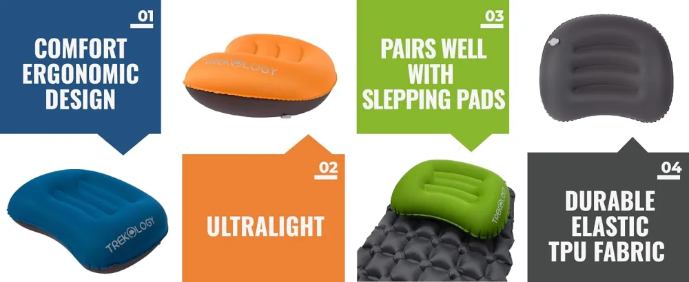 TREKOLOGY Aluft 1.0 Comfy Inflatable Camping & Backpacking Pillow - Perfect for Sleeping, Air Travel, Beach Green. - Aluft1.0D-5