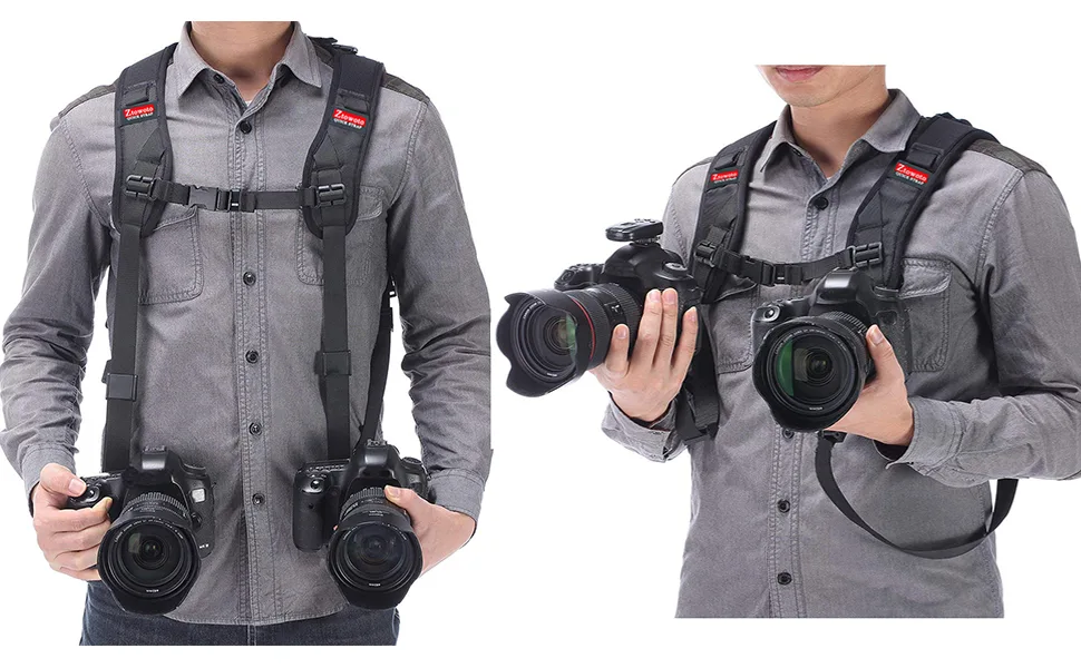 ztowoto Camera Shoulder Double Strap Harness Quick Release Adjustable Dual Camera Tether Strap with Safety Tether and Lens Cleaning Cloth for DSLR SLR Camera - product information 1