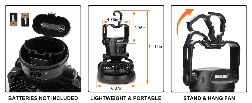 Odoland Portable LED Camping Lantern with Ceiling Fan - Hurricane Emergency - Portable