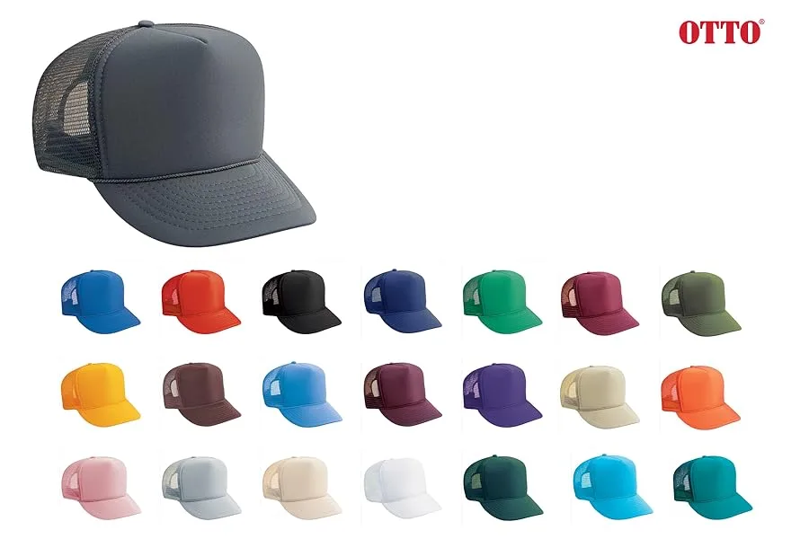 OTTO Polyester Foam Front 5 Panel High Crown Mesh Back Trucker Hat One Size Black - product information 1