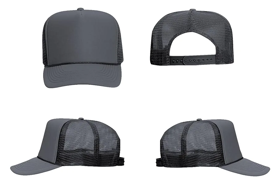 OTTO Polyester Foam Front 5 Panel High Crown Mesh Back Trucker Hat One Size Black - product information 2