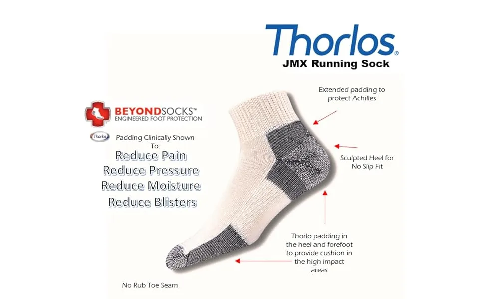 thorlos Unisex-Adult JMX Maximum Cushion Ankle Running Socks 1 White(1 Pair) Large - Schematic