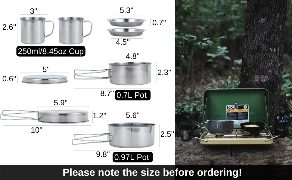 BeGrit Backpacking Camping Cookware Mini Picnic Camping Cooking Mess Kit with Pot and Pan Set for Hiking 8pcs - 8413