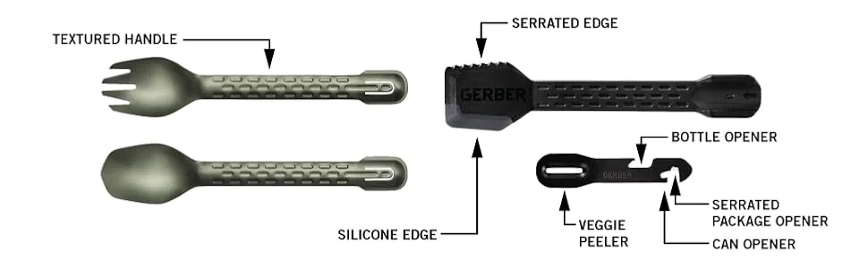 GERBER ComplEAT, Camp Cooking Tool, Flat Sage 31-003467 Flat Sage Tool Set - Gerber