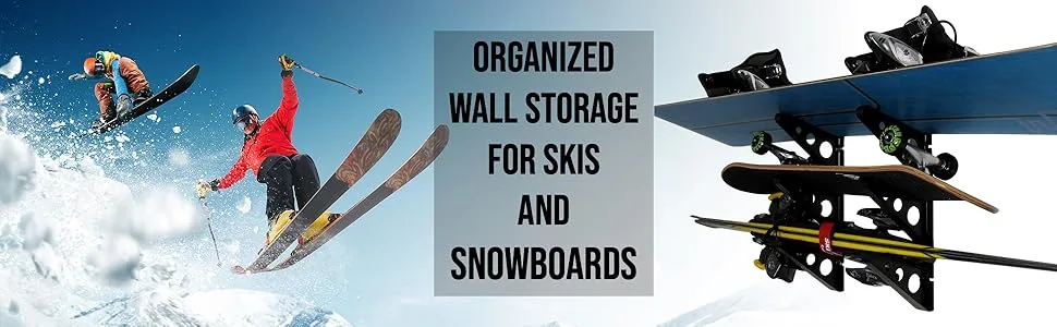 StoreYourBoard Ski and Snowboard Storage Rack - ski snowboard storage rack wall mount organizer garage home apartment bindings holder shelves hanger