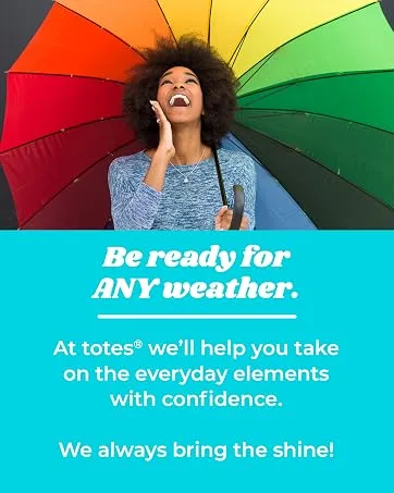Totes Blue Line Golf Size Auto Open/Close Umbrella, Water Repellent Canopy, Black - Rainbow Umbrella