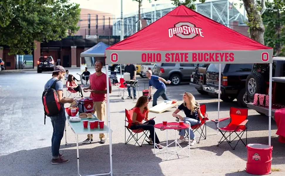 Logo Brands Officially Licensed NCAA Collegiate 9-Can Cooler Tote with Front Dry Storage Pocket and Shoulder Strap Ohio State Buckeyes - tailgating, gazebo canopy, tailgate table, chair, cooler, monogram, cup holders, cornhole tent