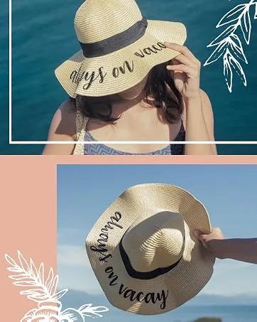 Floppy Beach Sun Hat for Women - Vacation, Honeymoon Embroidered Straw Hat - Big, Foldable, Large Brim Hello Sunshine - bb summer