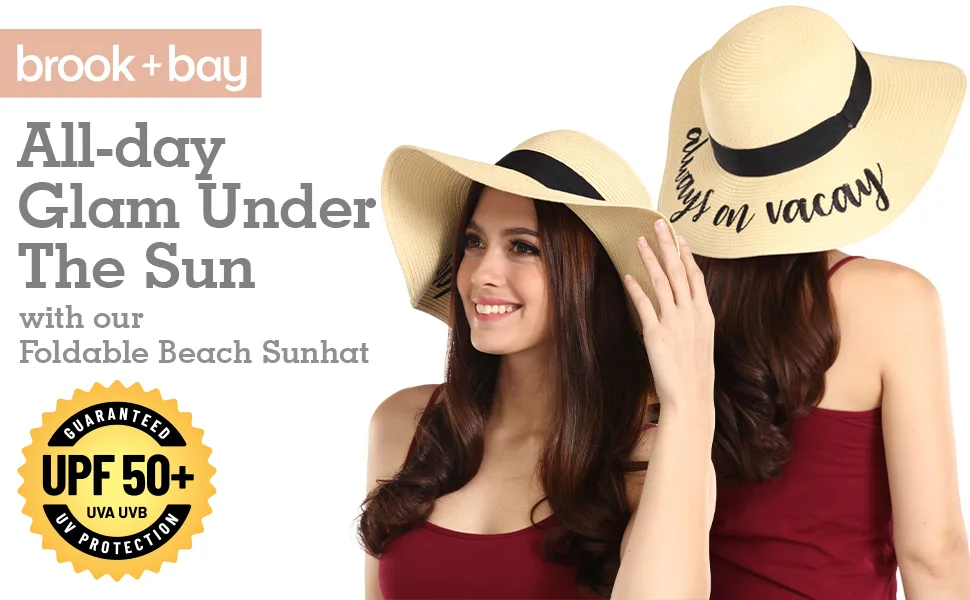 Floppy Beach Sun Hat for Women - Vacation, Honeymoon Embroidered Straw Hat - Big, Foldable, Large Brim Hello Sunshine - embro sunhat