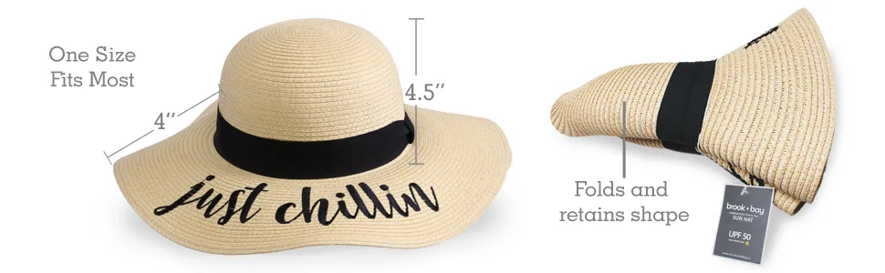 Floppy Beach Sun Hat for Women - Vacation, Honeymoon Embroidered Straw Hat - Big, Foldable, Large Brim Hello Sunshine - sunhat