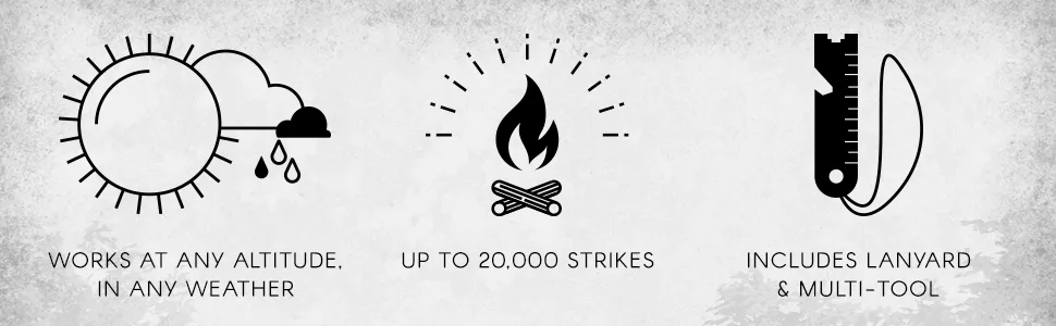 berleben Krftig Fire Starter - Round Solid Ferro Rod - 1/2" Thick Fire Steel - 20,000+ Strikes, Sparks Up to 5,500F/3000C - Survival Igniter with Shock-Cord Neck Lanyard & Multi-Tool Striker 8" - firecraft firestarter fire starter fire steel ferro rod flat pack