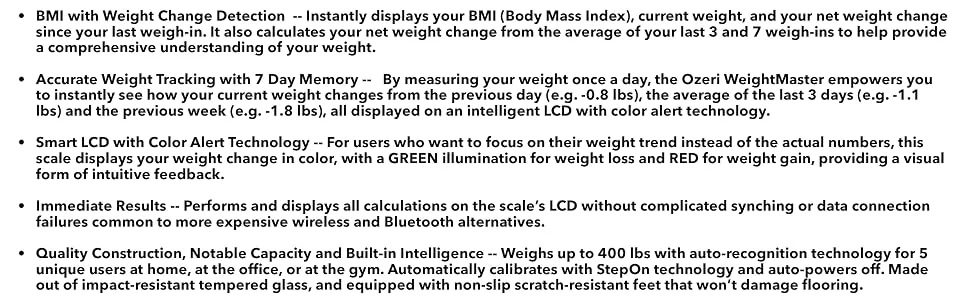 Ozeri WeightMaster 400 lbs Digital Bath Scale with BMI and Weight Change Detection Black - fat tracking scale, fitness scale, glass weight scale, gym scale, health scale, keto scale; weight