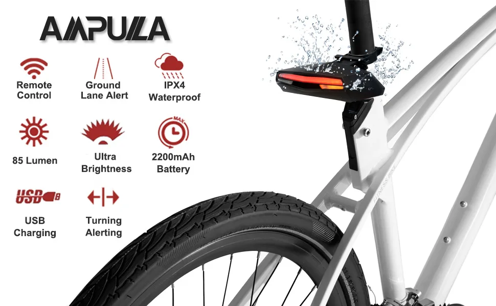 Oricycle Rechargeable Bike Tail Light LED - Remote Control, Turning Lights, Ground Lane Alert, Waterproof, Easy Installation for Cycling Safety Warning Light - product information 1