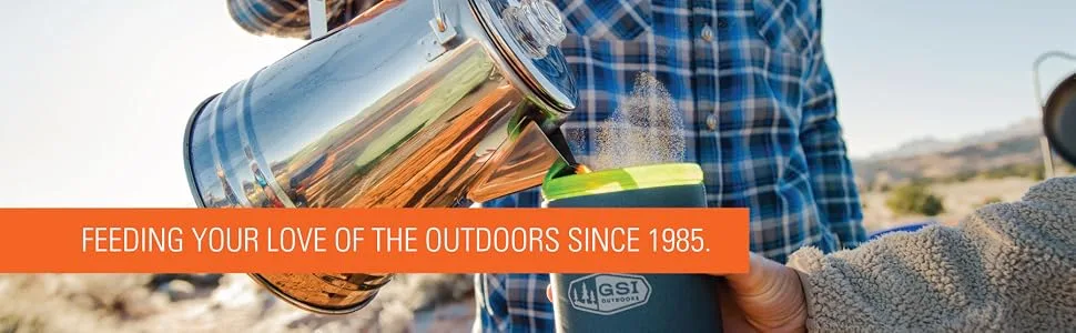 GSI Outdoors Percolator Coffee Pot I Glacier Stainless Steel with Silicone Handle for Camping, Backpacking, Travel, RV & Hunting - Stove Safe 3 cup - GSI Outdoors Camp Coffee and Tea makers