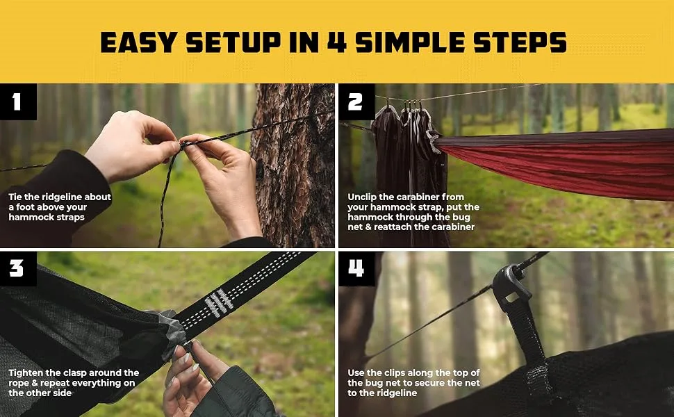 Wise Owl Outfitters Hammock Bug Net - The SnugNet Mosquito Net for Hammocks - Premium Quality, Waterproof, Mesh Hammock Netting w/Double-Sided Zipper - Essential Camping Gear Black - Easy Setup in 4 Simple Steps