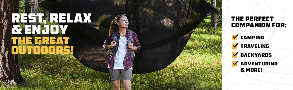Wise Owl Outfitters Hammock Bug Net - The SnugNet Mosquito Net for Hammocks - Premium Quality, Waterproof, Mesh Hammock Netting w/Double-Sided Zipper - Essential Camping Gear Black - Rest, Relax, and Enjoy