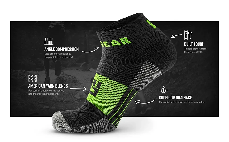 MudGear Quarter Length Trail Running Socks - Men and Women - Running, Hiking, Cycling, and More, 2-Pack Gray/Green Medium - Mudgear 1/4 performance trail sock