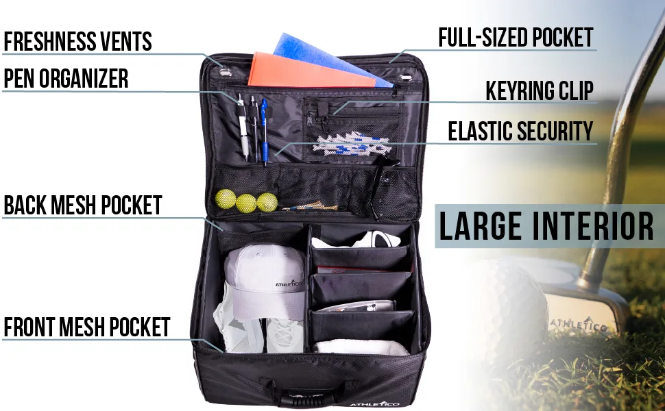 Athletico Golf Trunk Organizer Storage - Car Golf Locker to Store Golf Accessories | Collapsible When Not in Use - Athletico Golf Trunk Organizer - Larger Interior