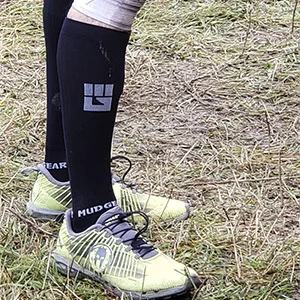 MudGear Premium Compression Socks - OCR Socks, Compression Socks for Women, Compression Socks for Men, Trail Running Socks Black/Gray Large - Tall Comp Black/Gray