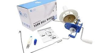 LAMXD Needlecraft Large Jumbo Metal Yarn/Wool/String/Fiber Ball Winder Hand Operated,10-Ounce,with Thread Cutter Scissors, Blue and White - Intimate packaging box and instructions