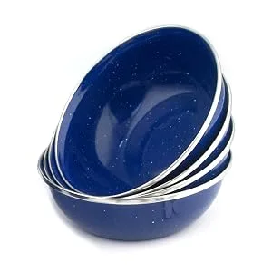 STANSPORT - Deluxe 24-Piece Enamel Tableware Set: Plates, Bowls, Mugs & Utensils Blue - bowls, camping
