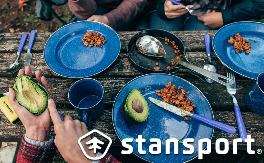 STANSPORT - Deluxe 24-Piece Enamel Tableware Set: Plates, Bowls, Mugs & Utensils Blue - stansport camping tableware cooking eating dinner breakfast