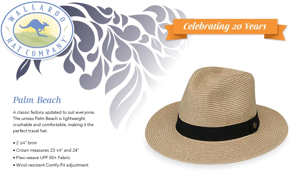 Wallaroo Hat Company Men's Palm Beach Hat - UPF 50+ 2 3/4" Brim Polyester Braid Adjustable Fit Ivory Medium-Large - wallaroo hat company serious sun protection palm beach unisex mens womenssun hat UPF