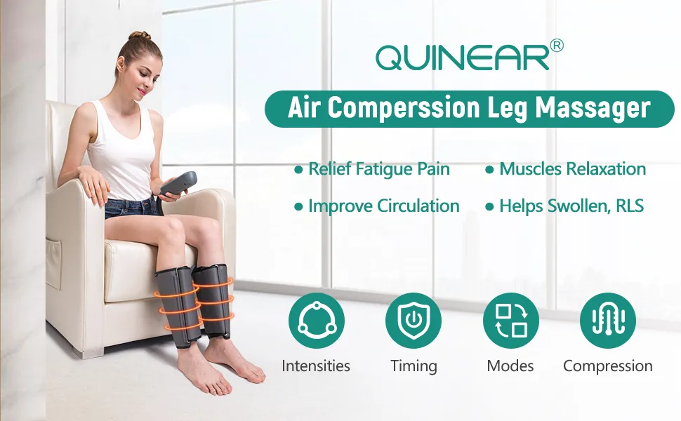 QUINEAR Leg Massager, Air Compression Calf Wraps Massager for Leg Circulation and Swelling Pain Relief 2 Modes 3 Intensities - leg massager