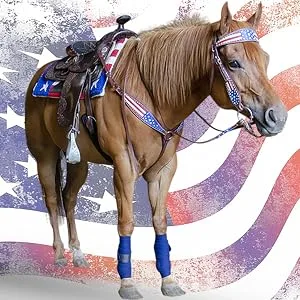 Tahoe Tack Patriotic American Flag Drum Dyed Leather Western Breast Collar(Full Horse Size) - Complete Set