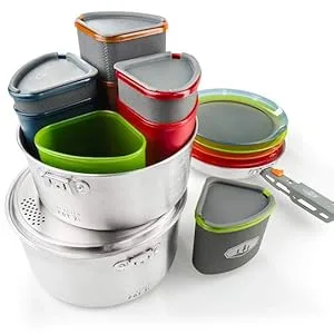 GSI Outdoors Glacier Stainless Camper 4 Person Packable Cookware & Dinnerware Set for Camping or Backpacking 4 person Multi - images