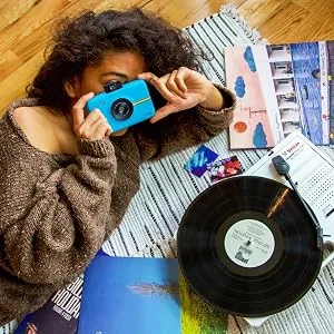 Zink Polaroid Snap Instant Digital Camera (White) with ZINK Zero Ink Printing Technology White Snow Camera - blue Polaroid camera with disco