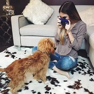 Zink Polaroid Snap Instant Digital Camera (White) with ZINK Zero Ink Printing Technology White Snow Camera - girl taking photo with white camera