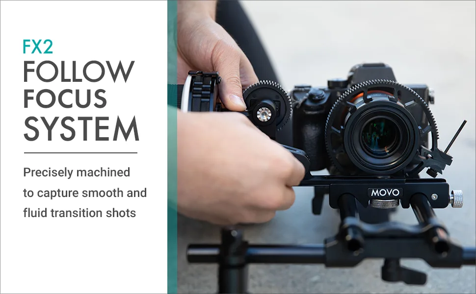 Movo F2X Precision Follow Focus System with Hard Stops and 65mm, 75mm, 85mm Adjustable Gear Rings - movo