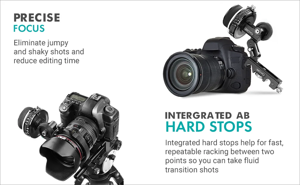 Movo F2X Precision Follow Focus System with Hard Stops and 65mm, 75mm, 85mm Adjustable Gear Rings - movo