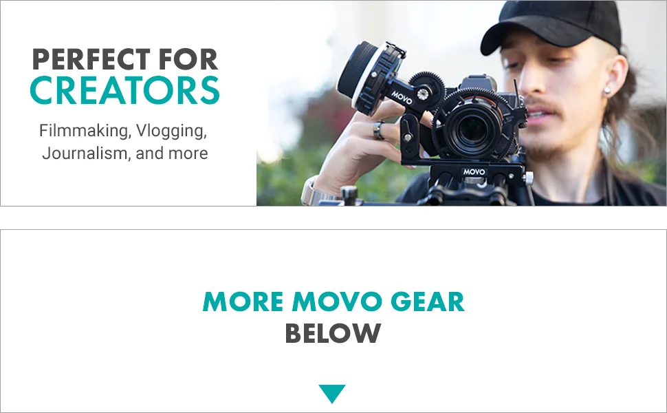 Movo F2X Precision Follow Focus System with Hard Stops and 65mm, 75mm, 85mm Adjustable Gear Rings - movo