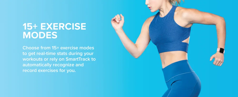 Fitbit Versa Lite White/Silver Aluminum - Woman in blue workout gear sprinting