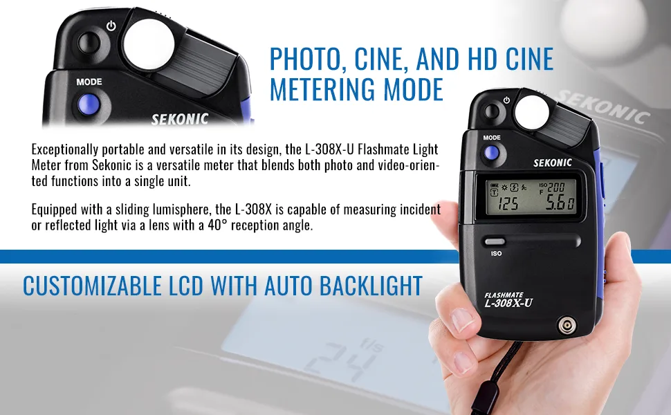 Sekonic L-308X-U Flashmate Light Meter (401-305) with Deluxe case - Sekonic L-308X-U Flashmate Meter