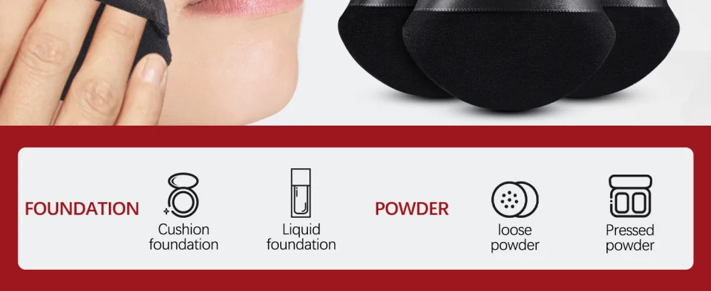 Foonbe Powder Puff For Loose Powder & Liquid Cosmetic, Soft Plush Triangle Powder Puff, Makeup Foundation Puff Makeup Tool (3Pcs Black) Triangle-Black - dry wet use