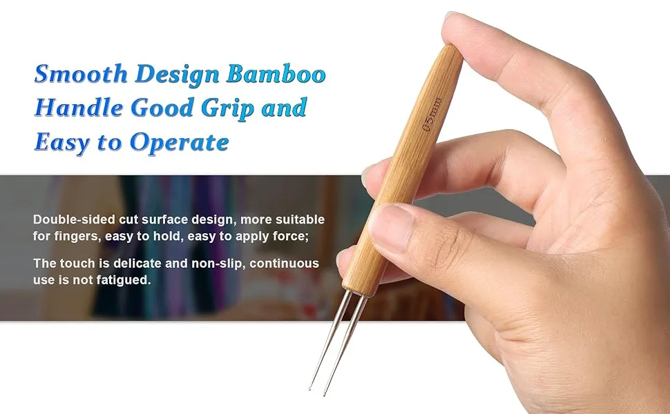 6PCS Dreadlock Crochet Needle for Dreadlocks 0.5mm, Durable Dreadlock Crochet Hooks for Hair with Interlocking Tool, Excellent for Maintaining Real Dread Loc - 0.5mm Smooth Design Bamboo Handle Good Grip