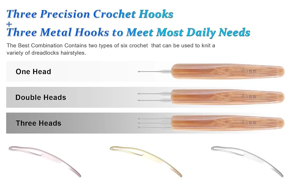 6PCS Dreadlock Crochet Needle for Dreadlocks 0.5mm, Durable Dreadlock Crochet Hooks for Hair with Interlocking Tool, Excellent for Maintaining Real Dread Loc - three Crochet hooks and Three mental Hooks,meet most daily needs