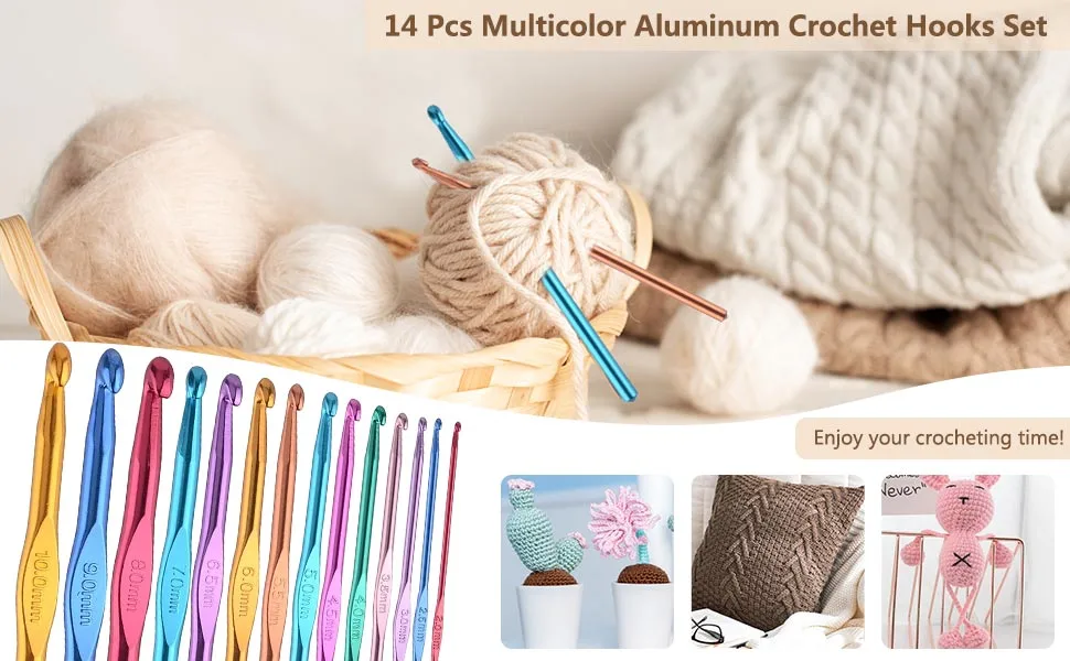 BCMRUN 14 pcs Multicolor Aluminum Crochet Hooks Knitting Needles Craft Yarn 2-10mm  - product information 20