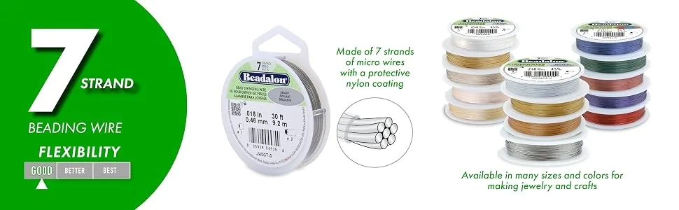 Beadalon 7 Strand Stainless Steel Bead Stringing Wire.015 in / 0.38 mm, Satin Silver, 30 ft / 9.2 m Satin Silver .015 in / 0.38 mm , 30 ft / 9.2 m - Beadalon 7 strand Section 2