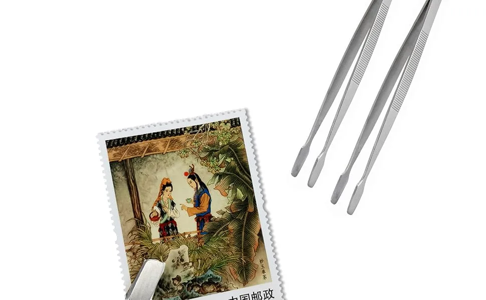 BinaryABC Stamp Tweezers Philately Collector Tools 2pcs (Silver) - Stamp Tweezers