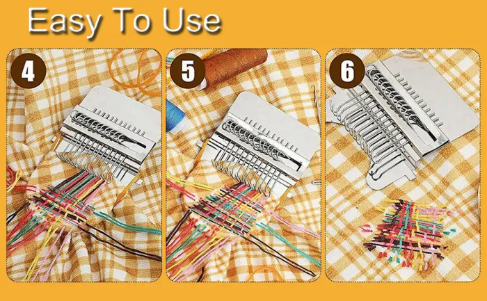 Darning Mini Loom Machine, Speedweave Darning Loom Tool Small Weaving Loom Kit Speedweve Darning Tool DIY Darning Machine Weaving Mending Repair Tool for Jeans Socks Clothes (10 Hook) - Steps